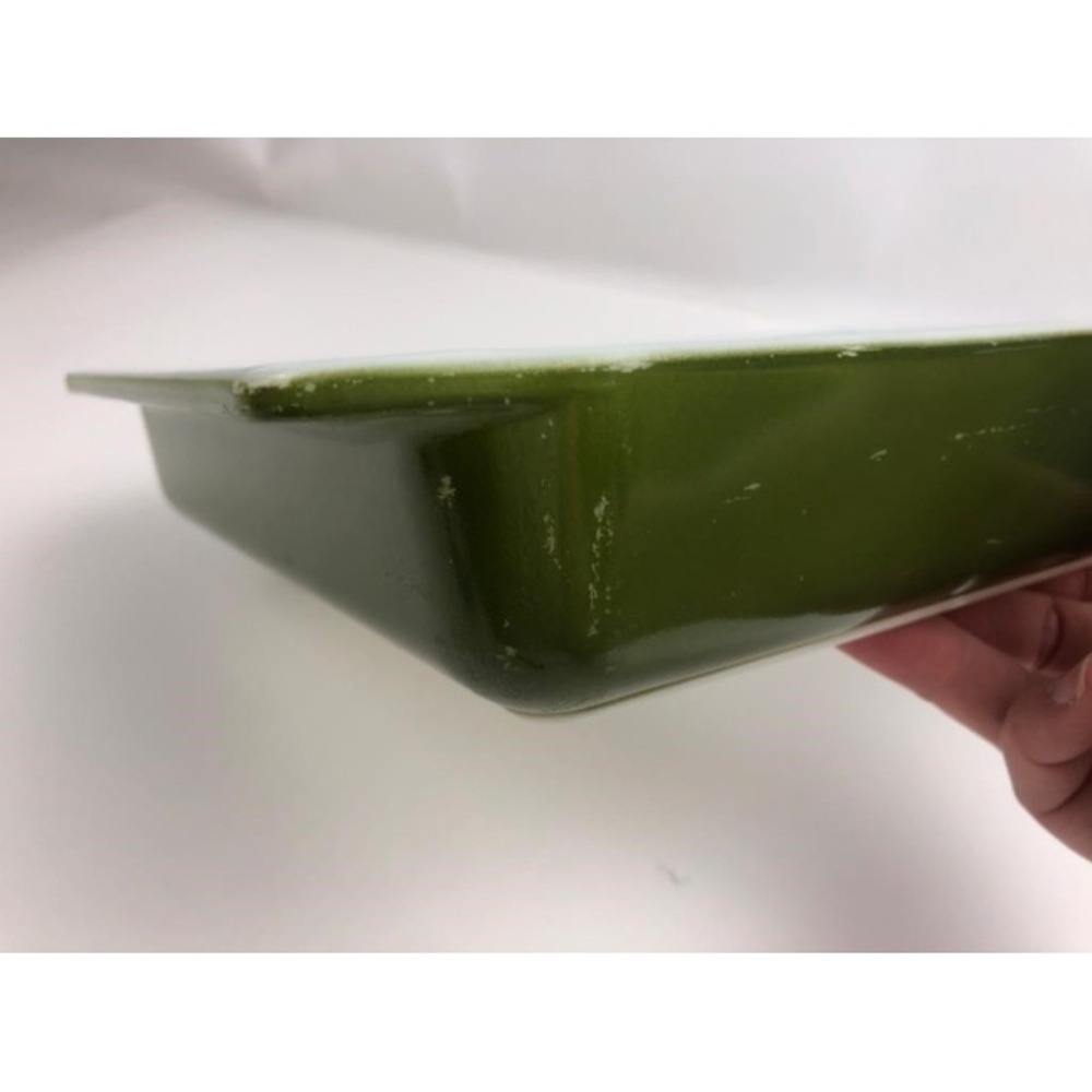 Vintage Pyrex 933 Verde Olive Green Lasagna Baker 13.5 x 8.75 Rectangular Dish